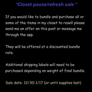 All Closet items -  sale 12/29-1/17 or until supplies last.